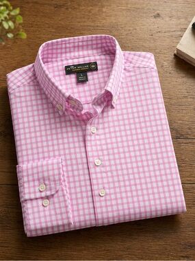 Peter Millar Summer Comfort Pink Gingham Shirt Men’s Large
